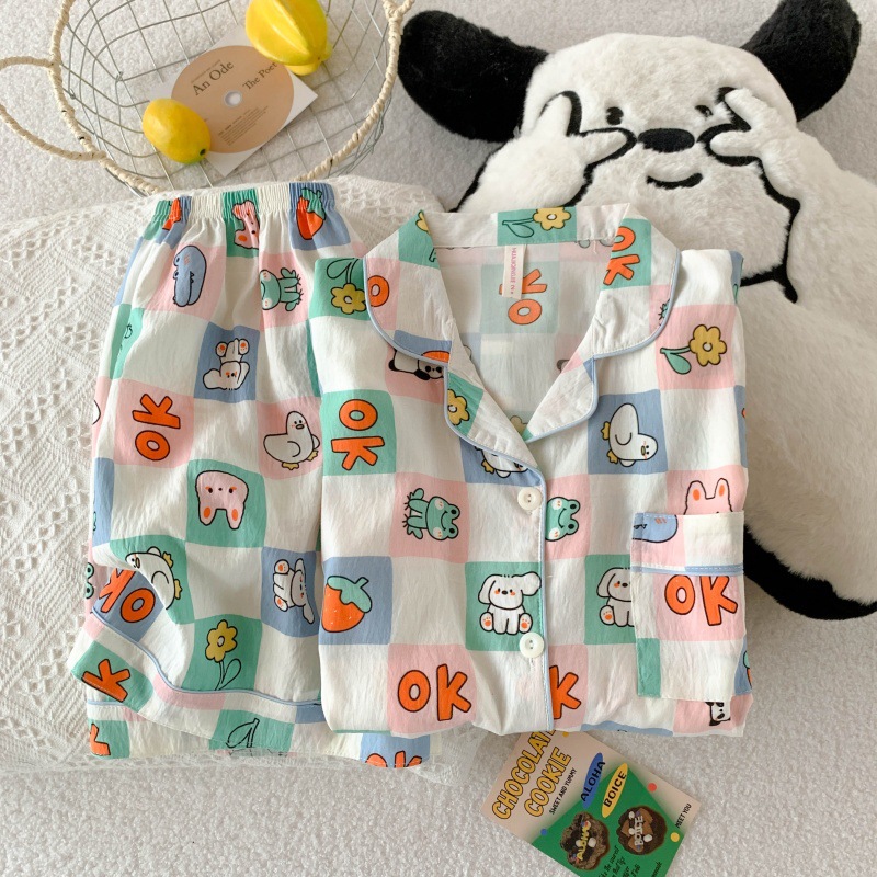 Douyin Xiaohongshu transmisión en vivo estilo caliente verano nube pijamas de algodón mujeres de manga corta casual de dibujos animados traje de servicio a domicilio para estudiantes image 15