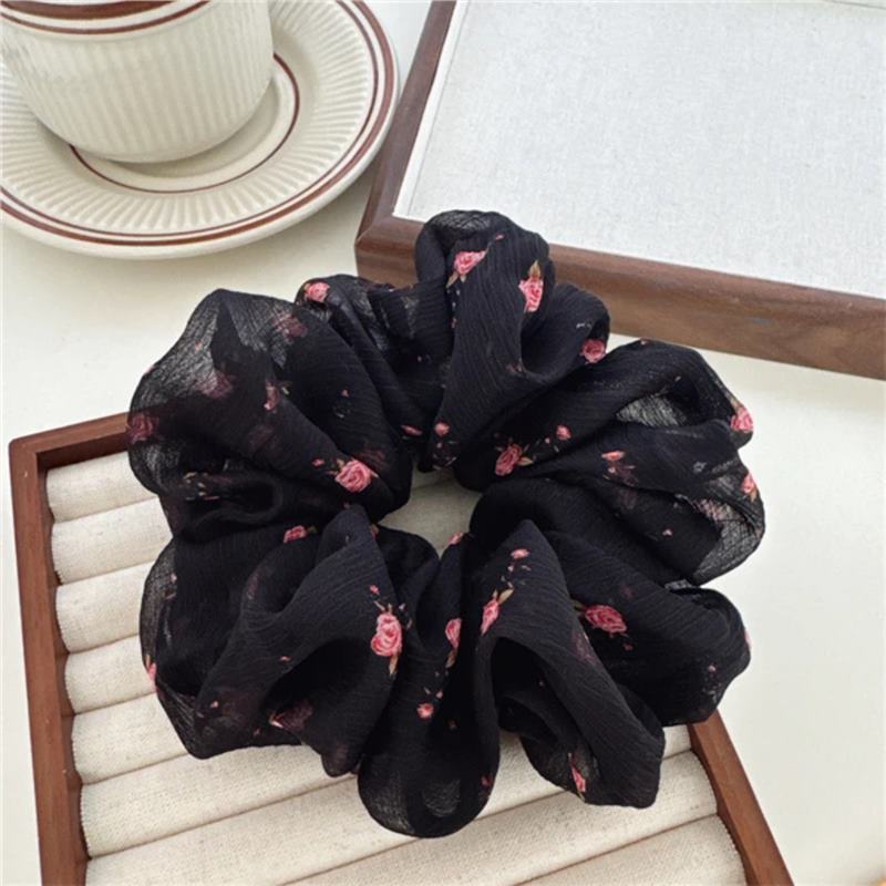 Primavera y verano coreanos retrogrados adornos de cabello flores dulces de chiffon temperamento anillo de intestino grande simple anillo de cabello universal cabello para mujeres