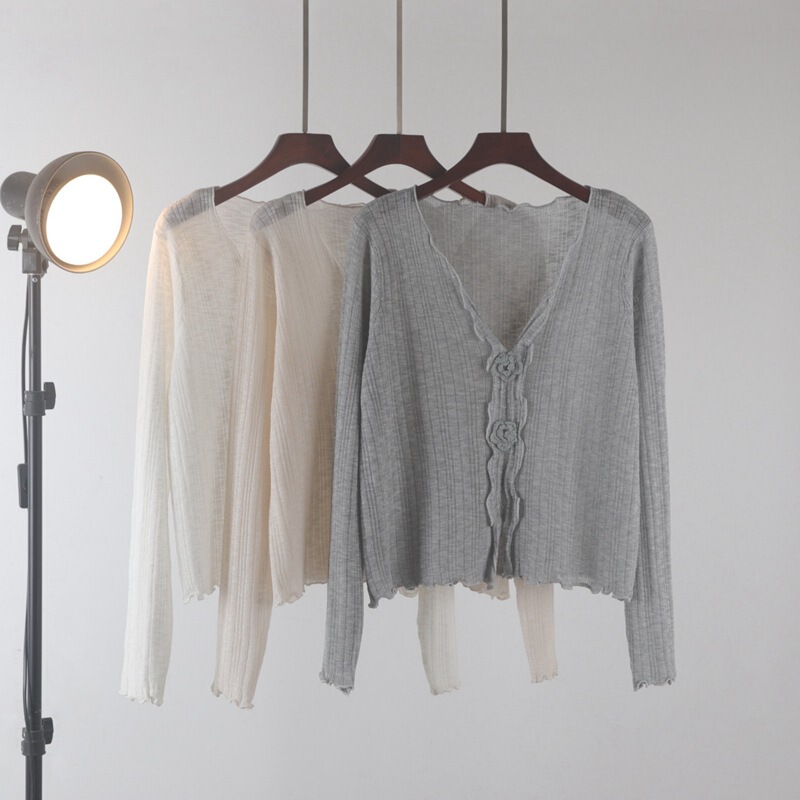 2026 New Style Bamboo Knit Sun Protection Air-Conditioning Shirt V-Neck Knitted Cardigan with a Cooling Sensation, Thin Style