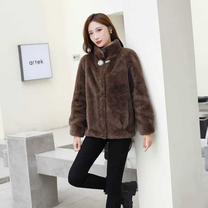  Velvet demi-season keep warm short jacket for mother, for middle age
