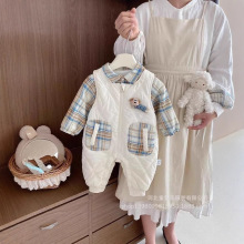 男女宝宝外出服连体背带裤婴儿秋冬装保暖分体套装两件套外出服潮