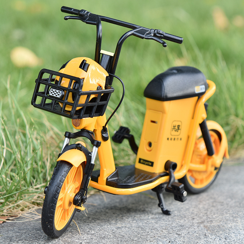 1/8 alloy sharing electric bicycle model green orange two-wheeled moped bicycle yellow scooter boxed