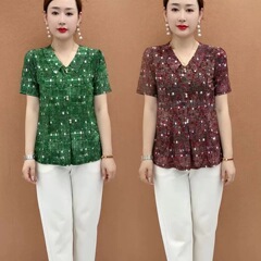 ドロップシッピング夏の新しいスタイル中年母親の服カジュアルラペルルーズスリムTシャツ多用途女性トップ