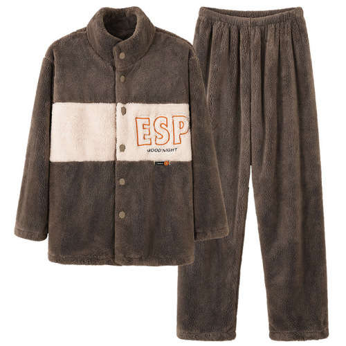 Coral velvet men's pajamas autumn and winter 2024 new large size long-sleeved spring and autumn flannel warm home wear set