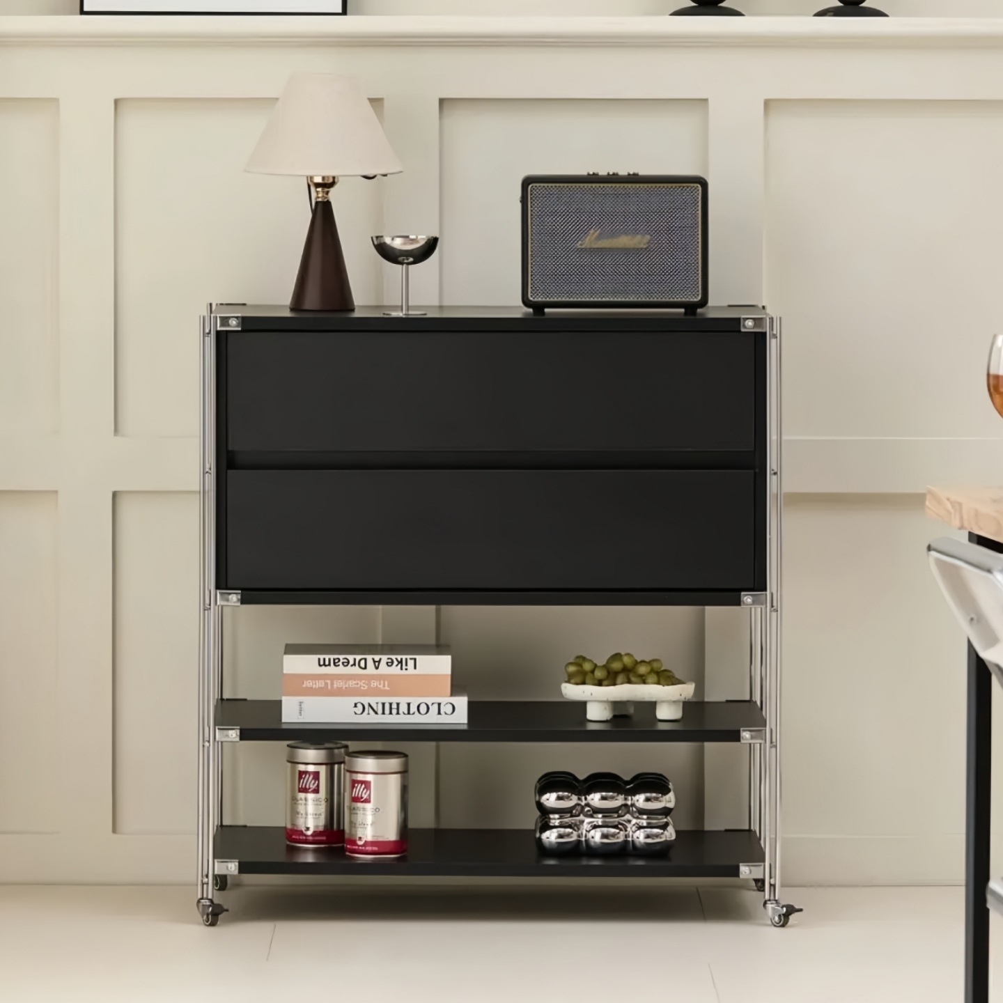 Double Drawer Bauhaus Sideboard Living Room Storage Cabinet Solid Stainless Steel Shelf Sofa Side Cabinet Bookcase