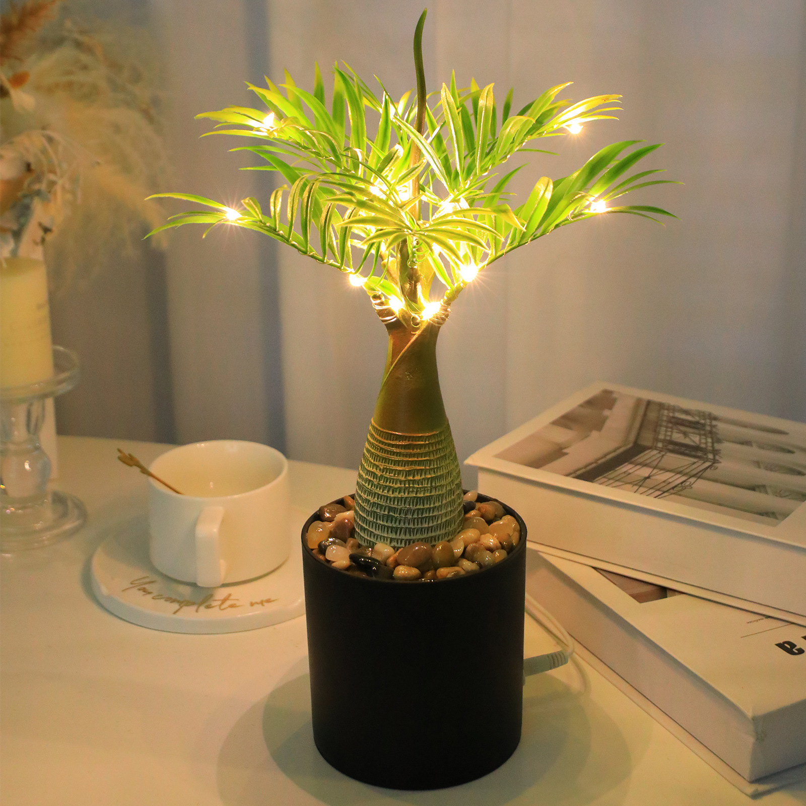 Explosiones transfronterizas de planta LED lámpara nocturna USB maceta verde Lotus oficina interior paisaje decoración lámpara de luz de color