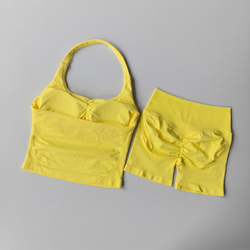 Cross-border dfyne sin pico de vestir para mujeres pantalones cortos de yoga mel mel mel melon elevación de cadera colgante chaleco deportivo conjunto de fitness