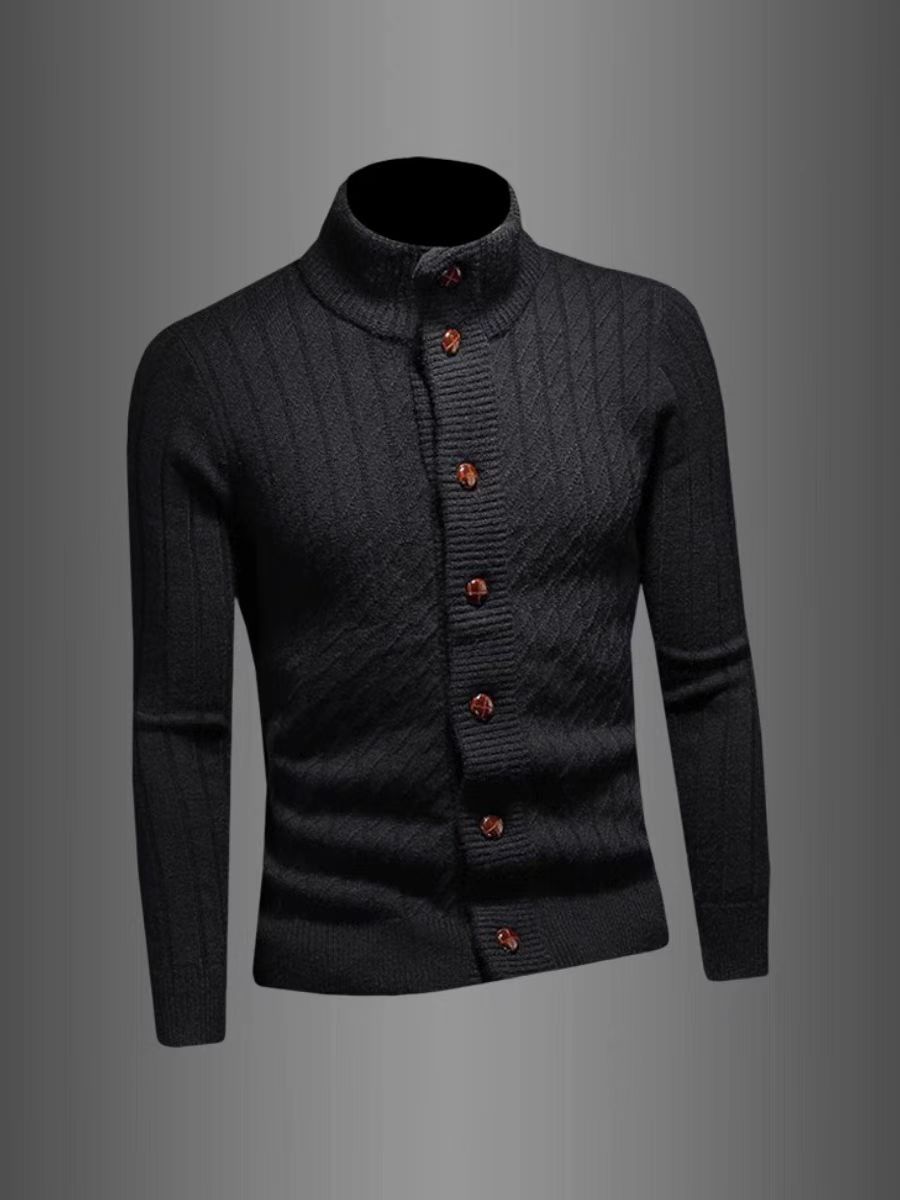 Knitted Cardigan For Men With Stand Up Collar And Button Detail_voghion.com