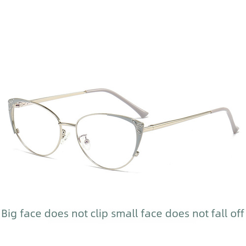 New European and American style cat-eye glasses frame metal simple face, internet-famous women's rhinestone slingshot temple, anti-blue light plain glasses