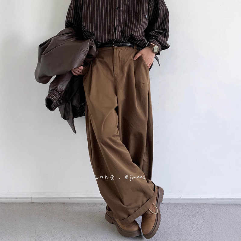 Japanese Style Men's Pants Spring and Autumn Drapey Dress Pants Retro High-Waisted Slimming Straight Wide-Leg Pants Loose Casual Long Trousers Japanese Style Men's Pants Spring and Autumn Drapey Dress Pants Retro High-Waisted Slimming Straight Wide-Leg Pants Loose Casual Long Trousers