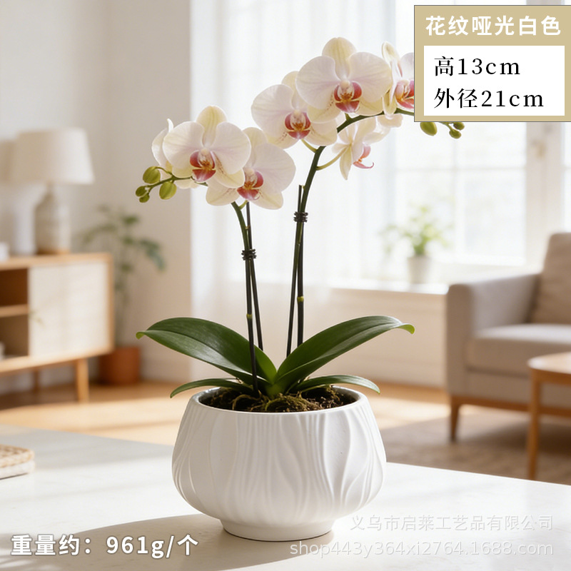 Cerámica orquídea mariposa maceta especial ins crema viento alto sentido decoración del hogar verde cerámica maceta grande image 19