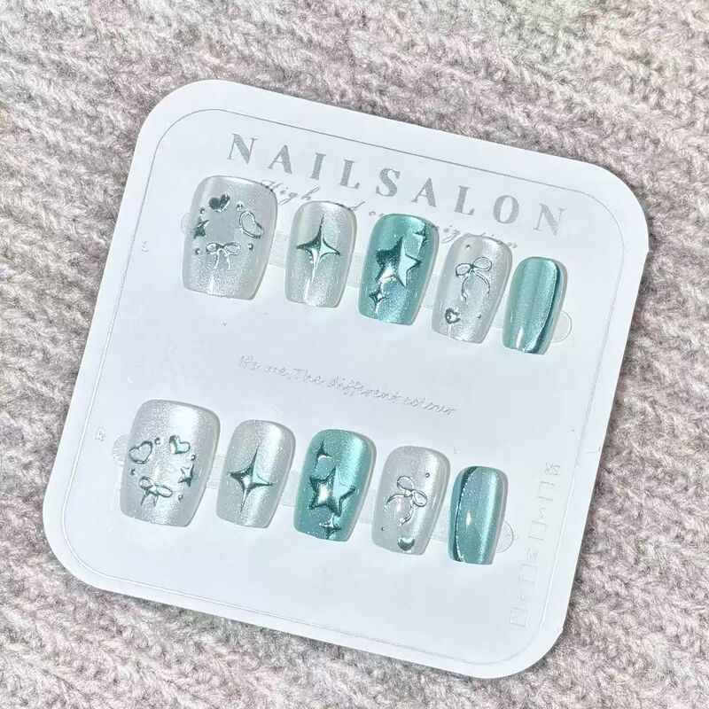 Dreamy Ocean Star Wearable Nails Blue Gold-Plated High-End Nail Stickers Goddess Style Pre-Made Nails Factory Wholesale