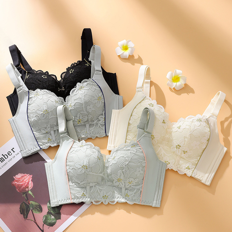 New High-end Adjustable Underwear Women's Small Chest Gathering Accessary Breast Sexy Lace Thick Cup Large Size Bra Genuine