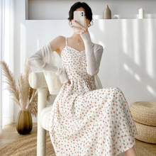 小个子温柔气质初恋吊带长裙套装女夏季法式雪纺碎花连衣裙两件套