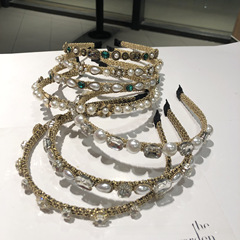 韓國復古手工花朵仿珍珠發箍成人壓發頭飾水鑽網紅優雅細頭箍發卡