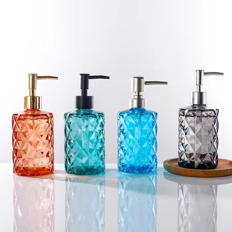 El fabricante suministra 420ml de desinfectante de manos, botella de vidrio transparente de color de patrón vertical cuadrado, botella de desinfectante de manos, vidrio