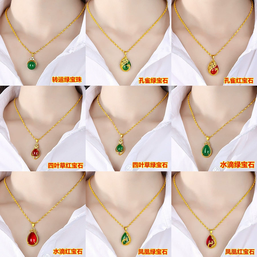 Вьетнамский песочный золотой стиль имитация красно-изумрудных подвесок ожерелье женский павлин феникс подвеска цепочка ключицы оптом