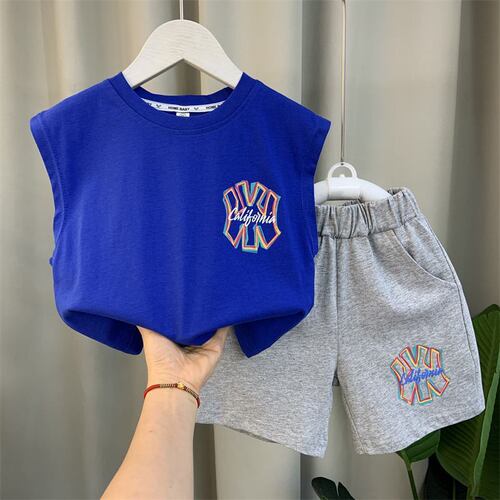 Boys' Summer Garment Set 2024 New Children's Casual Fashionable Sleeveless Clothes Baby Summer Cool Kids' Clothing 