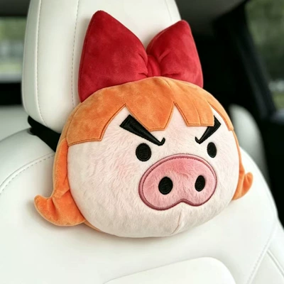 Stylish Car Headrest, Headrest - orange-haired-pig-with-a-head-pillow