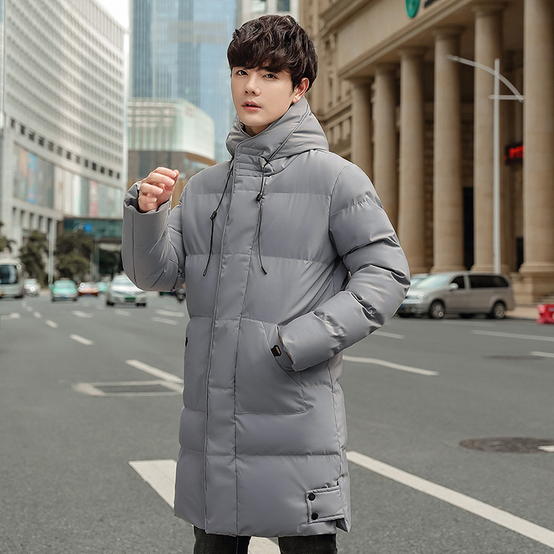 M--8XL de invierno más tamaño con capucha casual abrigo de algodón acolchado color sólido juventud cálido abrigo de algodón acolchado abrigo de invierno de longitud media para los hombres
