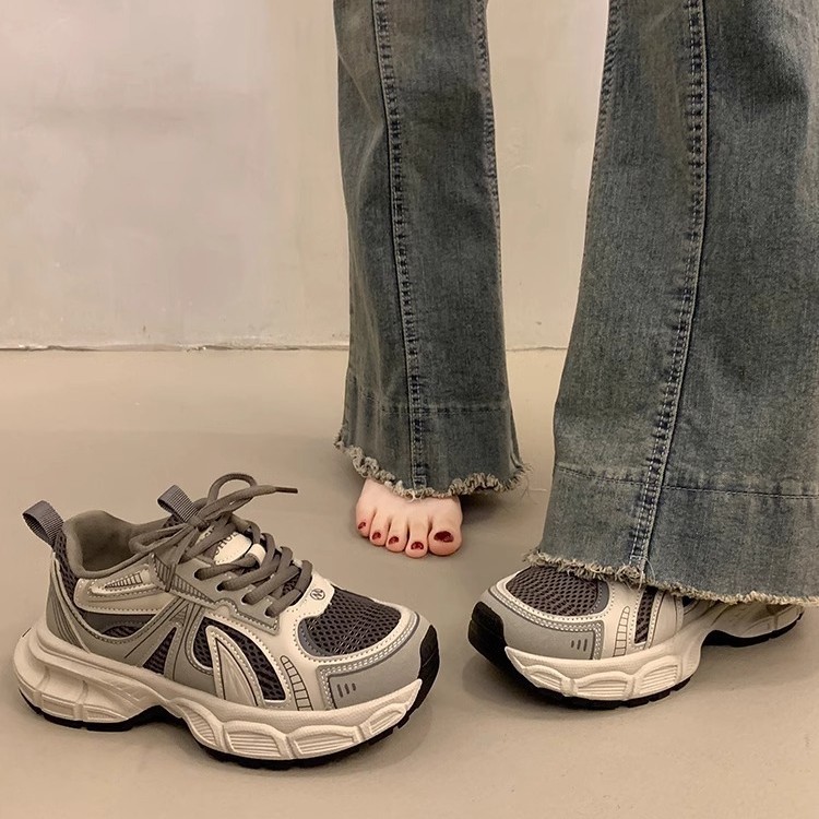 2025 Autumn/Winter New Thick-Soled Versatile Casual Shoes for Women, Slimming Dad Shoes, Gray Sneakers, Cotton Shoes
