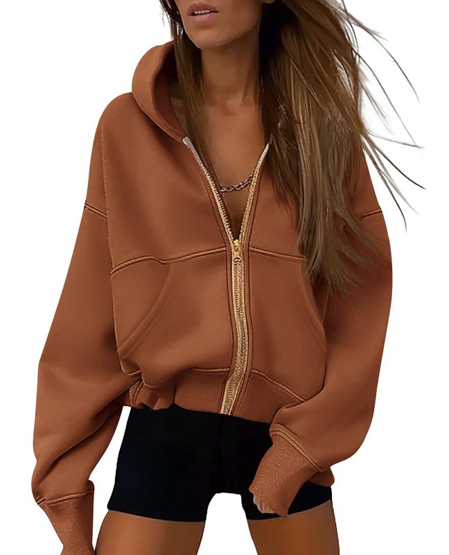 アマゾン欧米の女性のジッパーのパーカーのジャージY2K秋の長袖のゆったりしたポケットのファッションのジャケットのバッチ|undefined