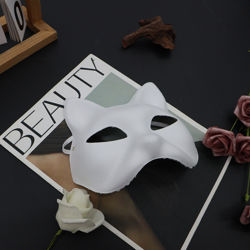 Amazon animal media cara máscara DIY con pelusa pintada a mano cara de gato de pulpa máscara de zorro máscara de fiesta máscara de vestir