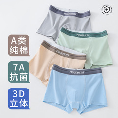Children's pure cotton antibacterial underwear for adolescents, boys in development period, junior high school, high school, four-sided pants, larger size, overweight children, flat-bottomed pants