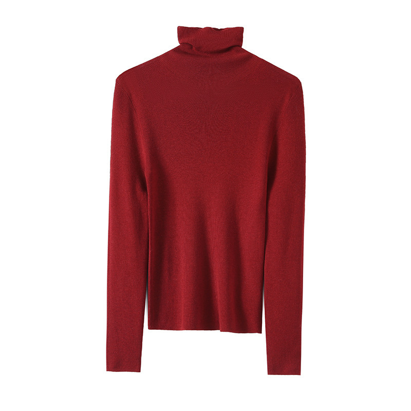 Tangge Autumn and Winter Silk Cashmere Blended High Collar Base Shirt Mulberry Silk Push-push Collar Long-sleeved Warm Top T-shirt
