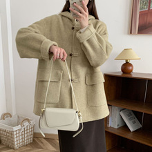 双面羊绒大衣女气质斜纹盘扣连帽中长款大衣2025秋冬新款毛呢外套