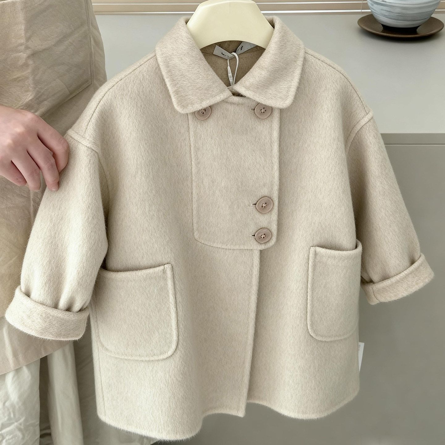 Boys' wool coat, children's outerwear, winter clothing, 2026 new style, thickened mid-length trench coat, boys' wool top, trendy