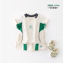 阿宝囡囡夏款男童运动速干短袖两件套 婴幼童星星印花套装52735