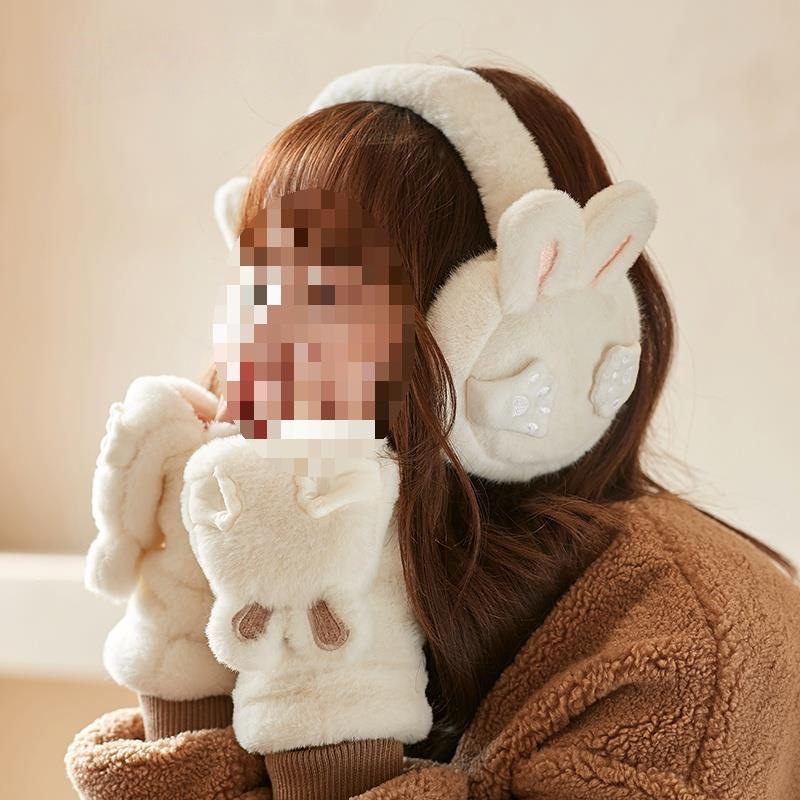 COSO 귀여운 토끼 귀 봉제 장갑 소녀 가을과 겨울 따뜻한 기모 두꺼운 하프 핑거 플립 INSTAGRAM 패션