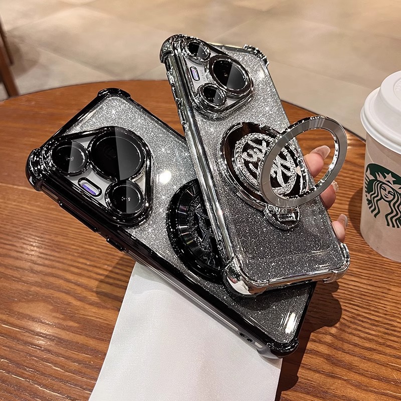 Aplicable a Huawei Mate80 caja de teléfono móvil con soporte giroscópico rotatorio Glory P80PRO caja de polvo de flash de cuatro esquinas galvanizadas