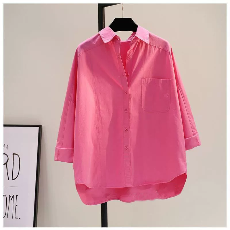 100 хлопчатобумажная красная рубашка с длинными рукавами 2024 новый карманный свободный тонкий повседневный топ