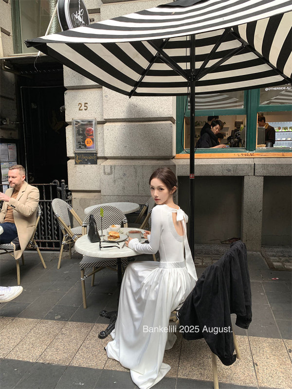 板栗可可'白月光契约'白色连衣裙女秋季长袖打底裙高级感法式长裙|undefined