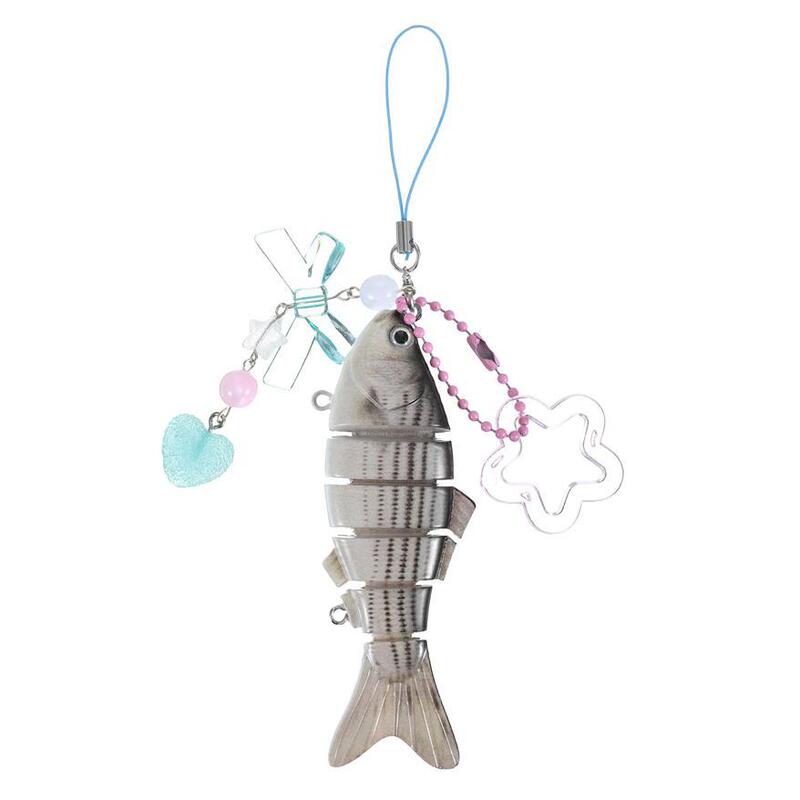 Acrylic Fish Shaped Keychain Cute Blue Aesthetic Wallet Accessories with Bead Chain Y2K Women's Bag Accessories