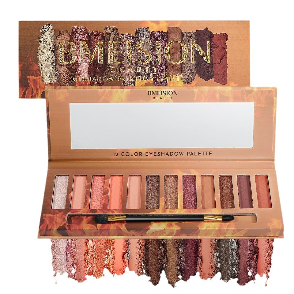 Popolare 12 colori ombretto piatto manuale scatola fiamma terra colore perla ombretto_voghion.com