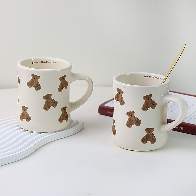 Taza de oso de crema francesa casera Taza de cerámica de mano taza de café de oficina de gran capacidad taza de agua