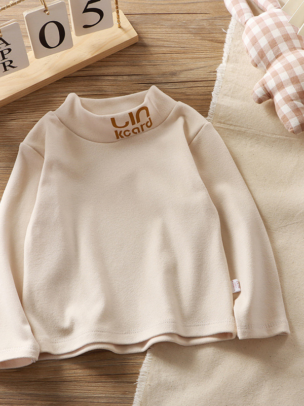 Camisetas infantiles de terciopelo alemán para niños y niñas, manga larga, cuello medio alto, camisetas de capa base, ropa de moda para otoño e invierno, rayas de color sólido.