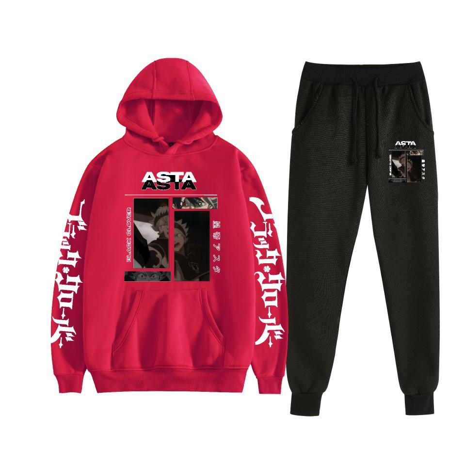 Traje de suéter con capucha suelto de dos piezas de trébol de cuatro hojas negro para hombres y mujeres con estampado de letras nuevas transfronterizas