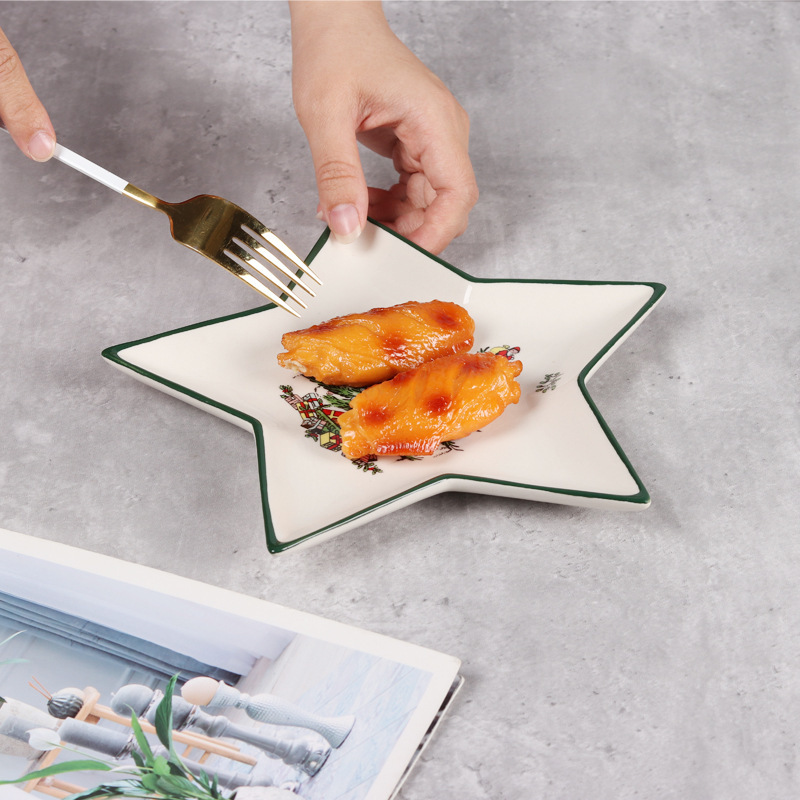 クロスボーダーセラミック食器五芒星クリスマスシリーズギフトプレートクリスマスツリースナックプレート装飾プレートサービングプレート|undefined