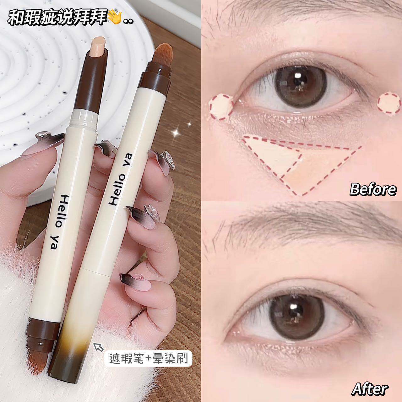 Helloya Translucent Concealer Pen Covers Acne Marks and Dark Circles, Brightens Skin Tone, Concealer Pen Smudges and Brushes in One Stroke