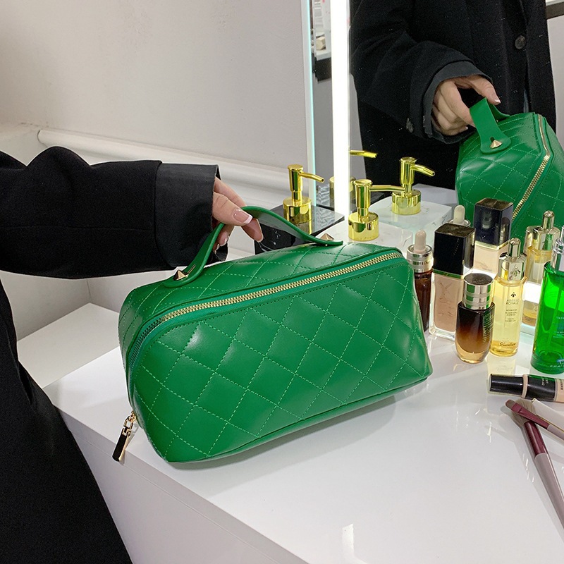 Bolsa de cosméticos con diseño de diamantes, almacenamiento portátil para viajes, bolsa de gran capacidad para artículos de tocador y cosméticos para mujer.