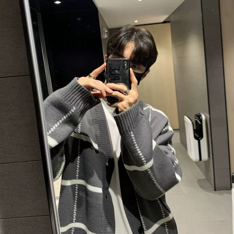 Шикарный ленивый свитер в американском стиле мужской осенне-зимний Кардиган свитер с V-образным вырезом куртка винтажный свитер в японском стиле оверсайз