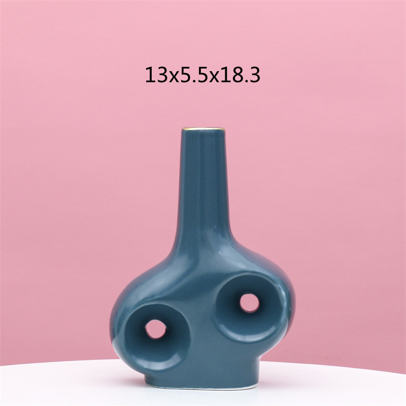 Cerámica forma geométrica florero Mediterráneo nórdico moderno minimalista blanco porcelana verde casa Llano quema decoración arreglo floral