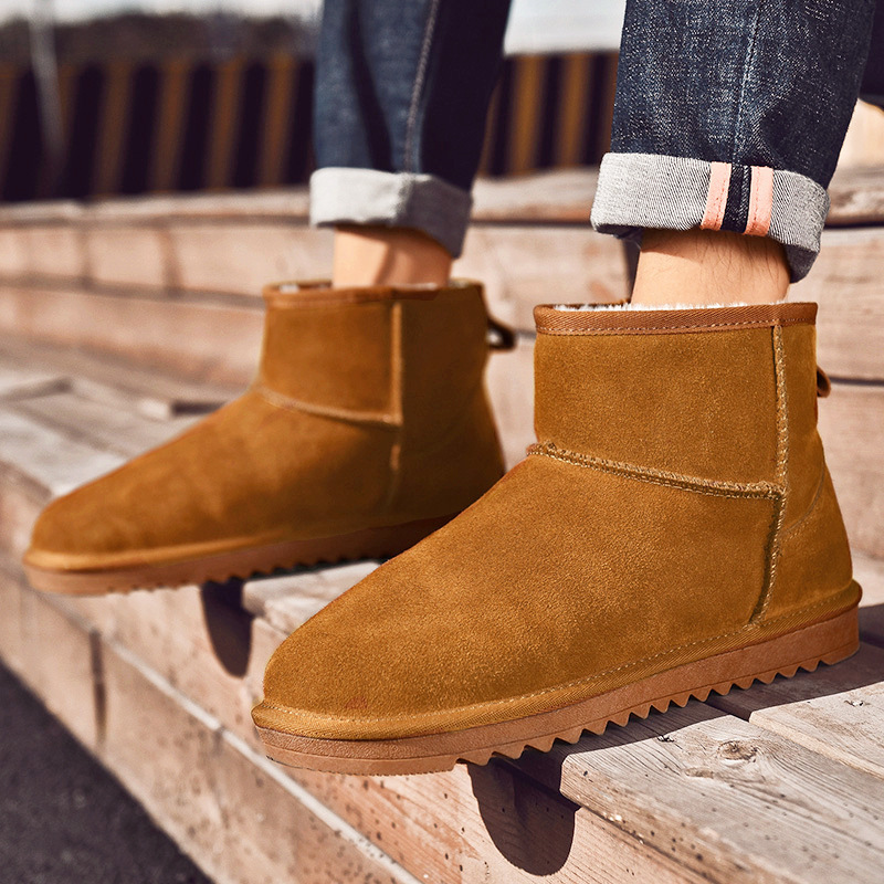 new pattern winter Snow boots genuine leather lovers Large Plush Cotton-padded shoes outdoors leisure time men and women Same item Korean Edition Trendy shoes