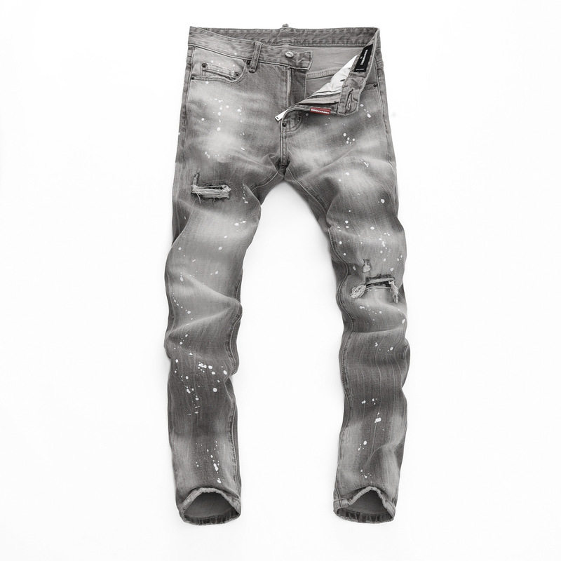 2024 Spring and Autumn Distinctive Elastic Big Break Distinctive Hong Kong Style Tight Nightclub Fashion Ripped D2 Jeans Men's Pants Grey 2024 Spring and Autumn Distinctive Elastic Big Break Distinctive Hong Kong Style Tight Nightclub Fashion Ripped D2 Jeans Men's Pants Grey