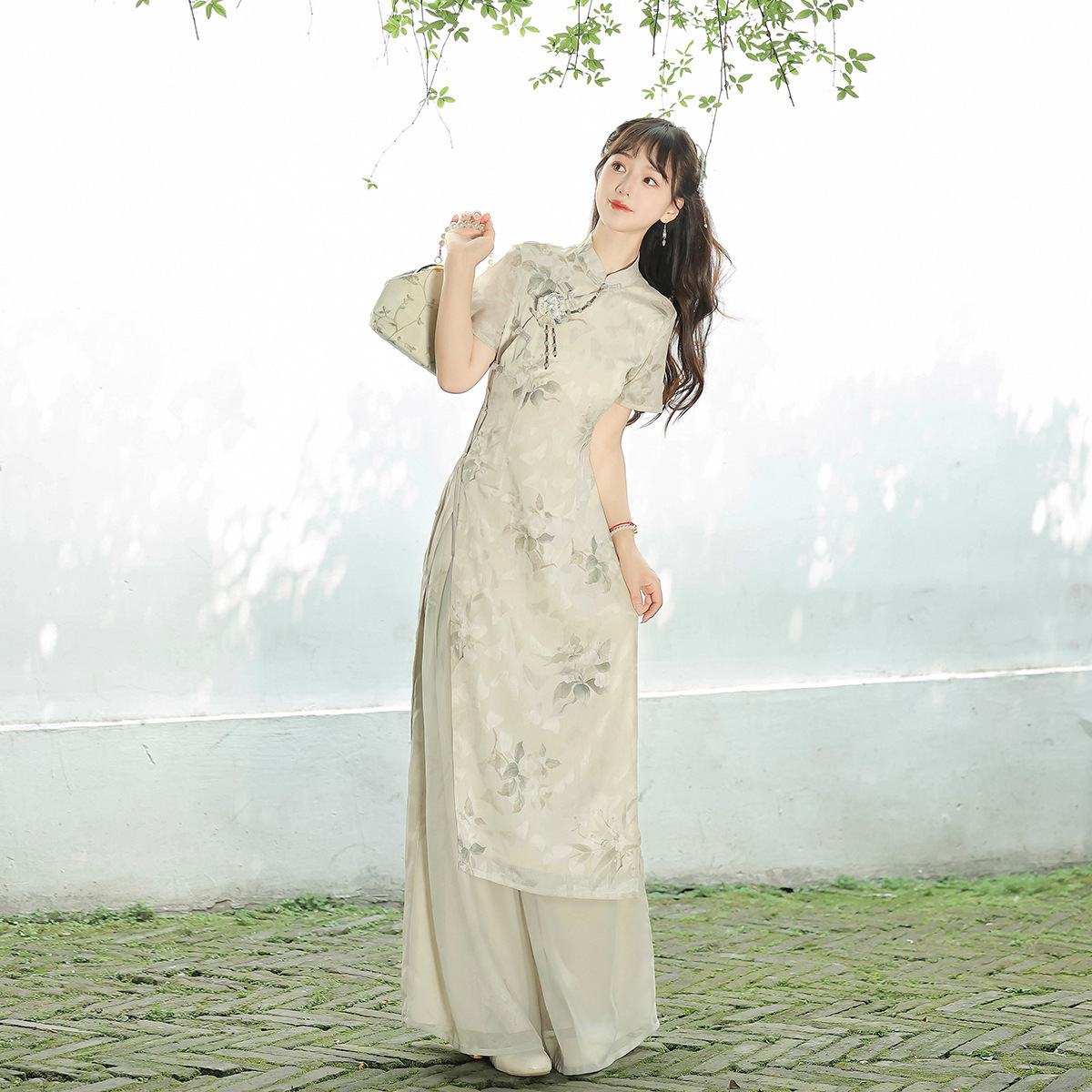 Diseño original escucha el nuevo estilo chino de mujeres chinas mejorar los pantalones de elementos han conjunto de cheongsam X059