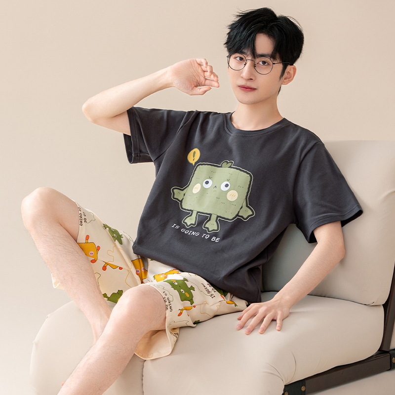 Nuevo algodón de manga corta de verano Pantalones cortos pijamas hombres rayas simple delgada ropa de abrigo casual homewear traje